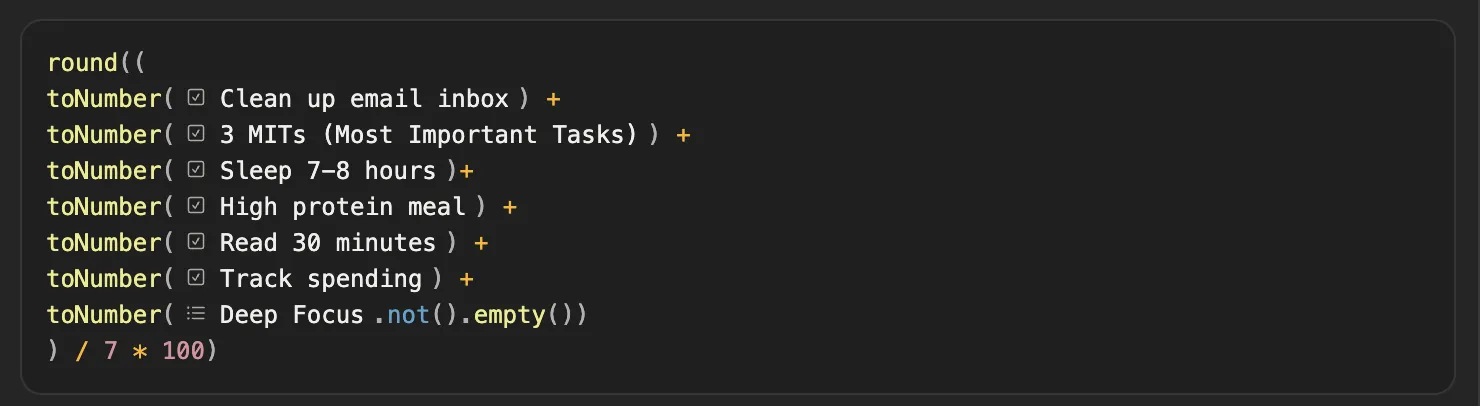 Notion Deep Focus Multi-Select List and Weekly Statistics
